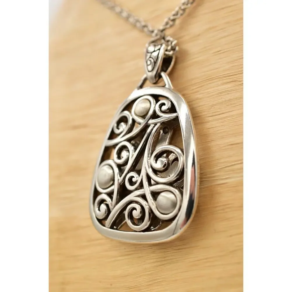 Brighton Adara Reversible Pendant Necklace Gold Silver Plated Chain Signed BinBJ